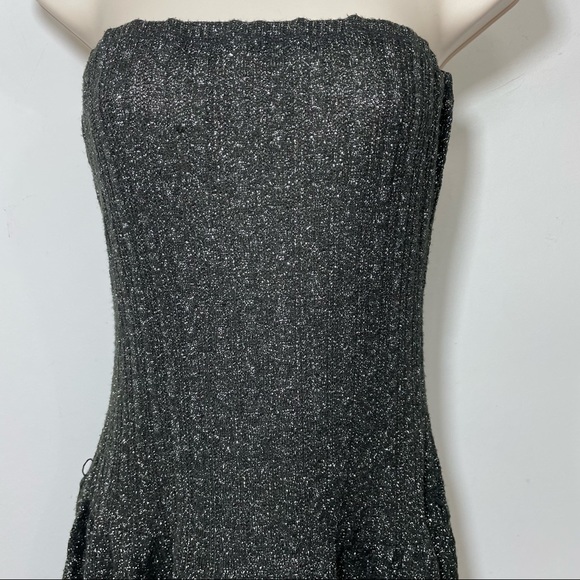 Free people knit tube top dress black metallic silver fit and flare mini size M - Picture 2 of 9